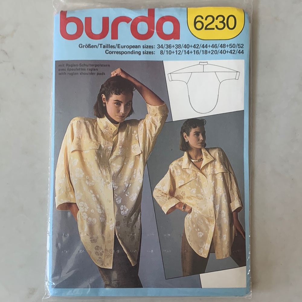 Vintage 80’s Uncut burda 6230 Raglan Blouse Pattern